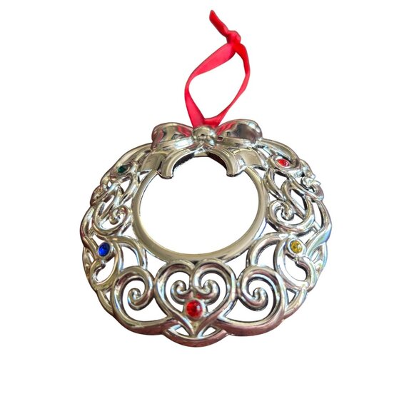 Lenox Sparkle & Scroll Silver Wreath Ornament With Bow & Gem Accents - Picture 2 of 5